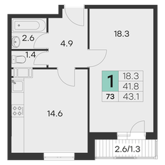 Квартира 43,1 м², 1-комнатная - изображение 2