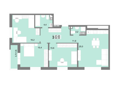 Квартира 92,3 м², 3-комнатная - изображение 1