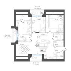 Квартира 117,2 м², 3-комнатная - изображение 2