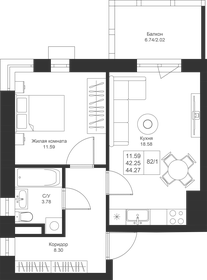 Квартира 44,1 м², 1-комнатная - изображение 1