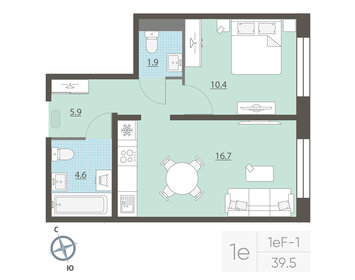 Квартира 40 м², 1-комнатная - изображение 2