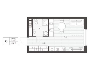 Квартира 25,3 м², студия - изображение 1