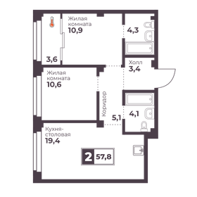 Квартира 57,8 м², 2-комнатная - изображение 1