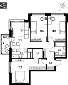 Квартира 78,9 м², 4-комнатная - изображение 1