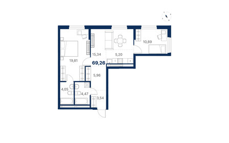 Квартира 69,3 м², 2-комнатная - изображение 1