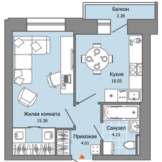 Квартира 34 м², 1-комнатная - изображение 2