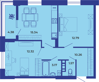 Квартира 60 м², 2-комнатная - изображение 1