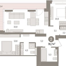 Квартира 76,7 м², 2-комнатная - изображение 3