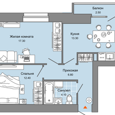 Квартира 55 м², 2-комнатная - изображение 2