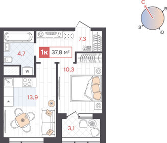 Квартира 37,8 м², 1-комнатная - изображение 1