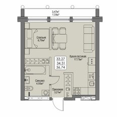 Квартира 34,3 м², 1-комнатная - изображение 2