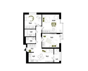 Квартира 93 м², 3-комнатная - изображение 1