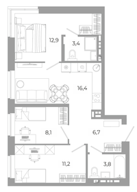 Квартира 62,5 м², 3-комнатная - изображение 1