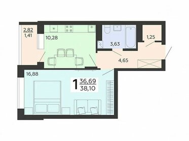 Квартира 38,1 м², 1-комнатная - изображение 1