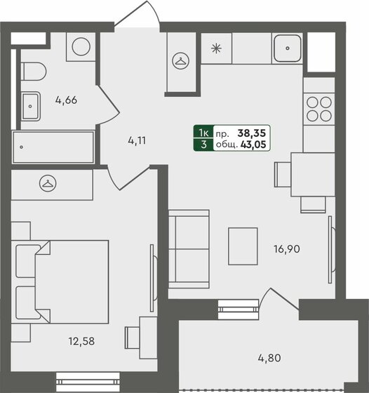 42,6 м², 1-комнатная квартира 6 000 000 ₽ - изображение 41