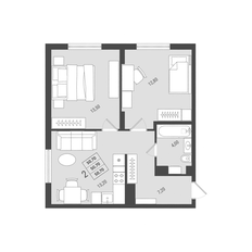 Квартира 50,7 м², 2-комнатная - изображение 2