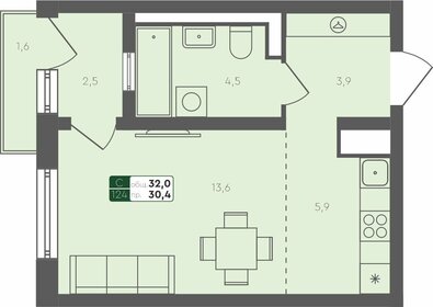 Квартира 32 м², студия - изображение 1