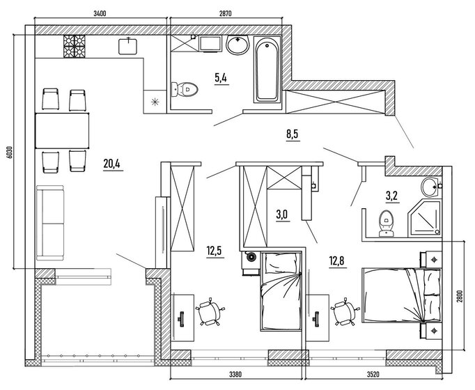 61,5 м², 3-комнатная квартира 7 600 000 ₽ - изображение 83