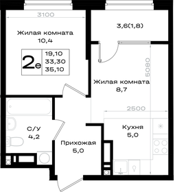Квартира 35,1 м², 2-комнатная - изображение 1