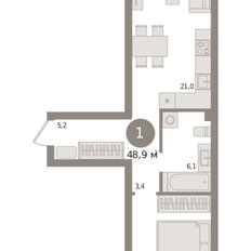 Квартира 48,9 м², 1-комнатная - изображение 3