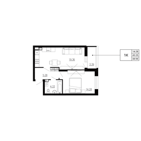 Квартира 44,9 м², 2-комнатная - изображение 1