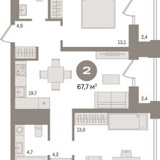 Квартира 67,7 м², 2-комнатная - изображение 3