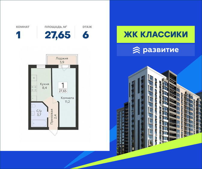 27,5 м², 1-комнатная квартира 3 156 750 ₽ - изображение 18