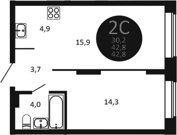 Квартира 43 м², 1-комнатная - изображение 1