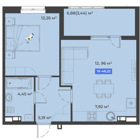 Квартира 46,2 м², 1-комнатная - изображение 1