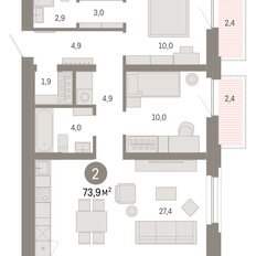 Квартира 73,9 м², 2-комнатная - изображение 3