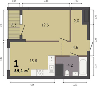 Квартира 38,1 м², 1-комнатная - изображение 1