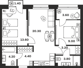 Квартира 63,5 м², 2-комнатная - изображение 1