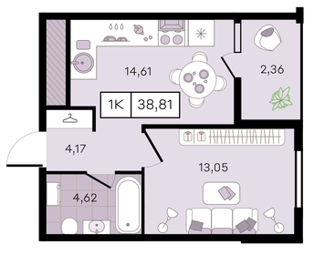 Квартира 38,8 м², 1-комнатная - изображение 1