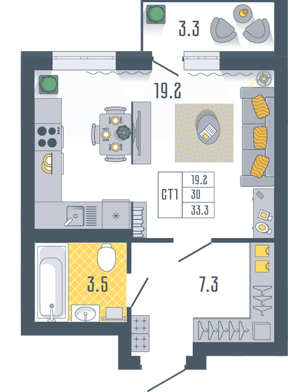 33,3 м², 1-комнатная квартира 6 710 000 ₽ - изображение 14