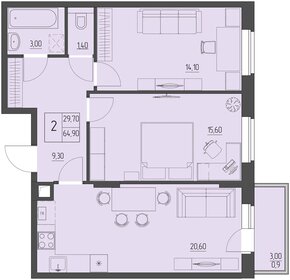 Квартира 64 м², 2-комнатная - изображение 1