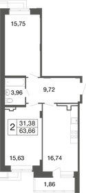 Квартира 63,7 м², 2-комнатная - изображение 1