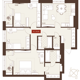 Квартира 91,4 м², 4-комнатная - изображение 1