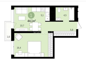 Квартира 44,1 м², 1-комнатная - изображение 1