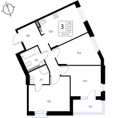 Квартира 63,5 м², 3-комнатная - изображение 2