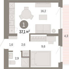 Квартира 37,1 м², 1-комнатная - изображение 3