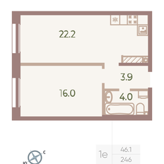 Квартира 46,1 м², 1-комнатная - изображение 2