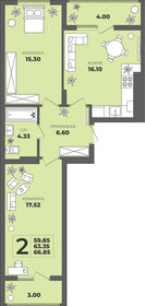 Квартира 63,4 м², 2-комнатная - изображение 1