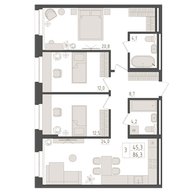 Квартира 86,3 м², 3-комнатная - изображение 1