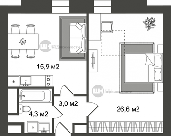Квартира 49,7 м², 1-комнатные - изображение 1