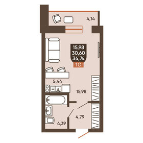 Квартира 34,7 м², 1-комнатная - изображение 1