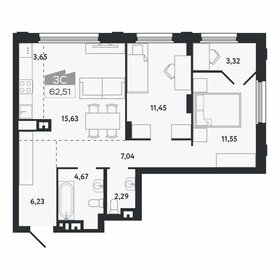 Квартира 62,5 м², 3-комнатная - изображение 1