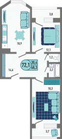 Квартира 72,1 м², 2-комнатная - изображение 1