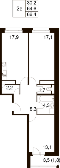 66,4 м², 3-комнатная квартира 12 433 148 ₽ - изображение 1