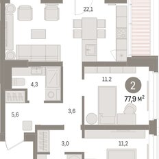 Квартира 77,9 м², 2-комнатная - изображение 3