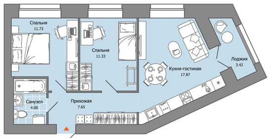 Квартира 54 м², 3-комнатная - изображение 1